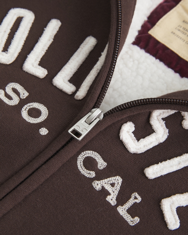 Holiday Vault Release Sherpa-Lined Zip-Up Logo Graphic Hoodie