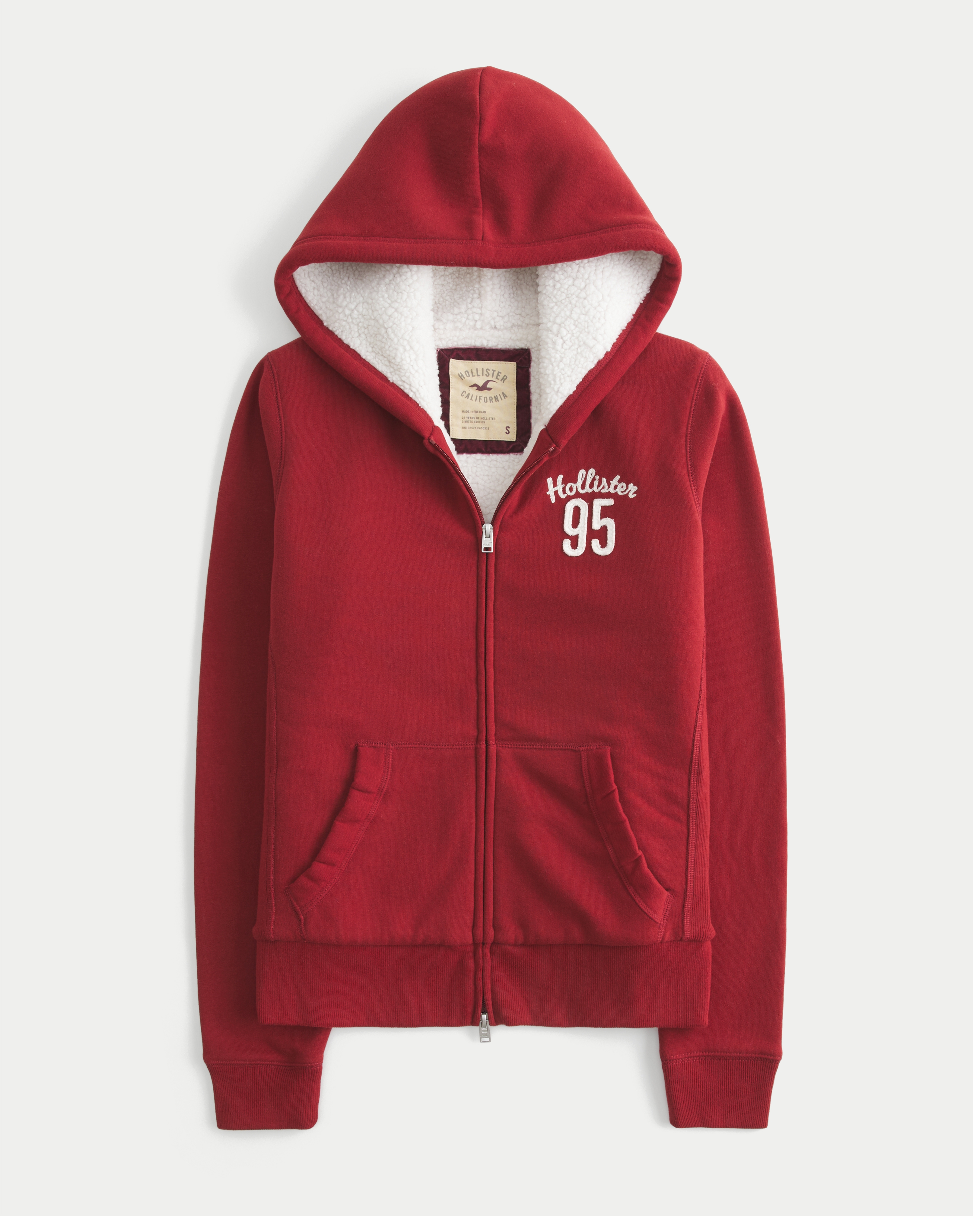 Hollister Holiday Vault Release Sherpa-lined Zip-up Logo Graphic Hoodie