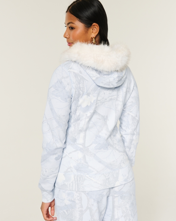 Women's Hollister Feel Good Faux Fur Trim Zip-Up Camo Hoodie