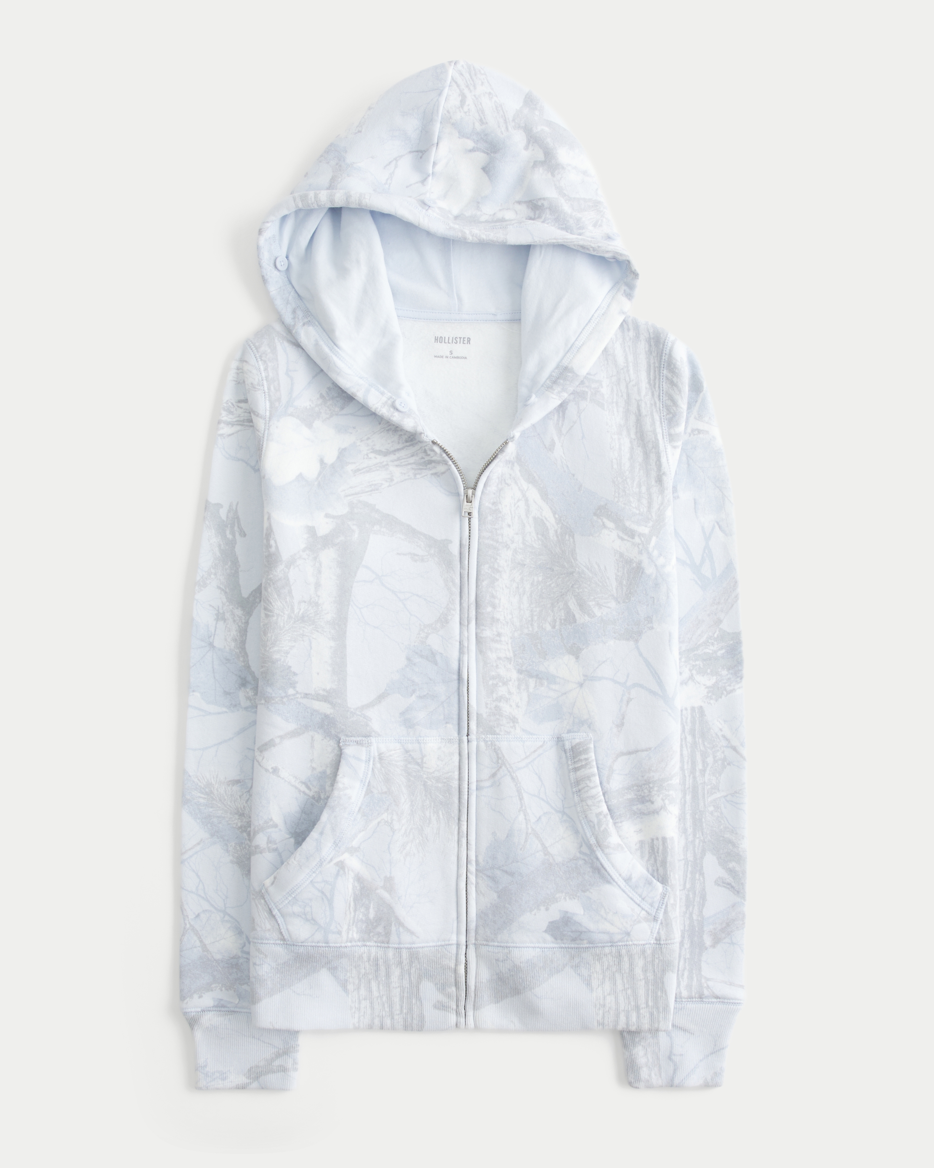 Faux Fur Trim Zip-Up Camo Hoodie