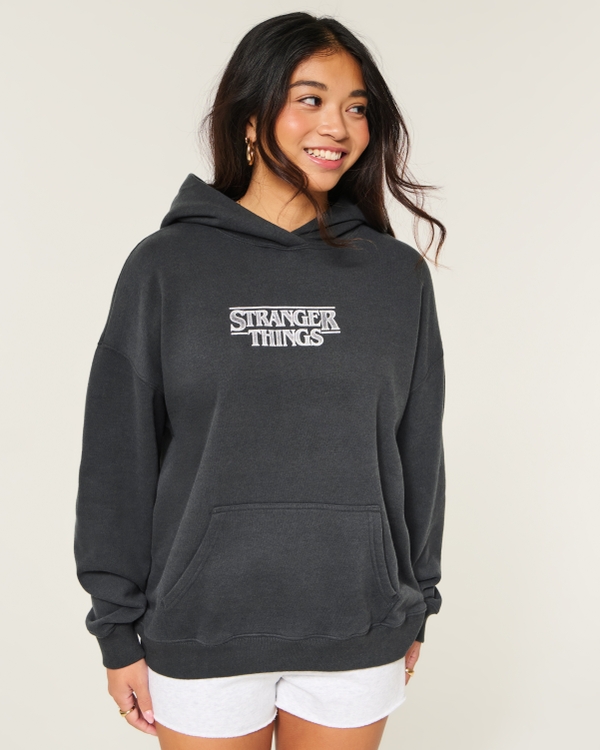 Hollister Feel Good Stranger Things Graphic Hoodie, Black view 1