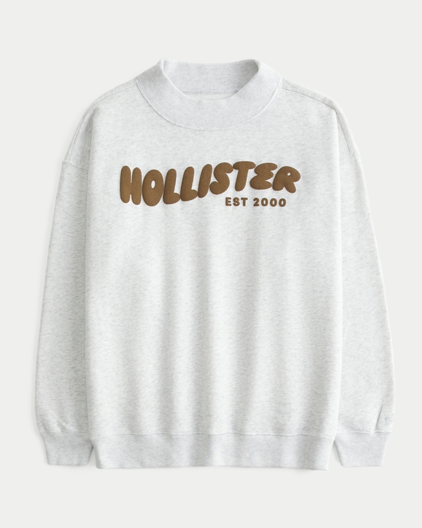 Hollister Feel Good Graphic Mock-Neck Sweatshirt, Light Heather Grey view 1