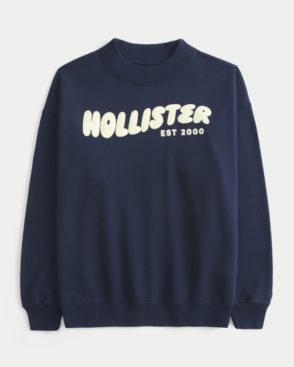 Hollister Feel Good Graphic Mock-Neck Sweatshirt, Navy Blue view 1