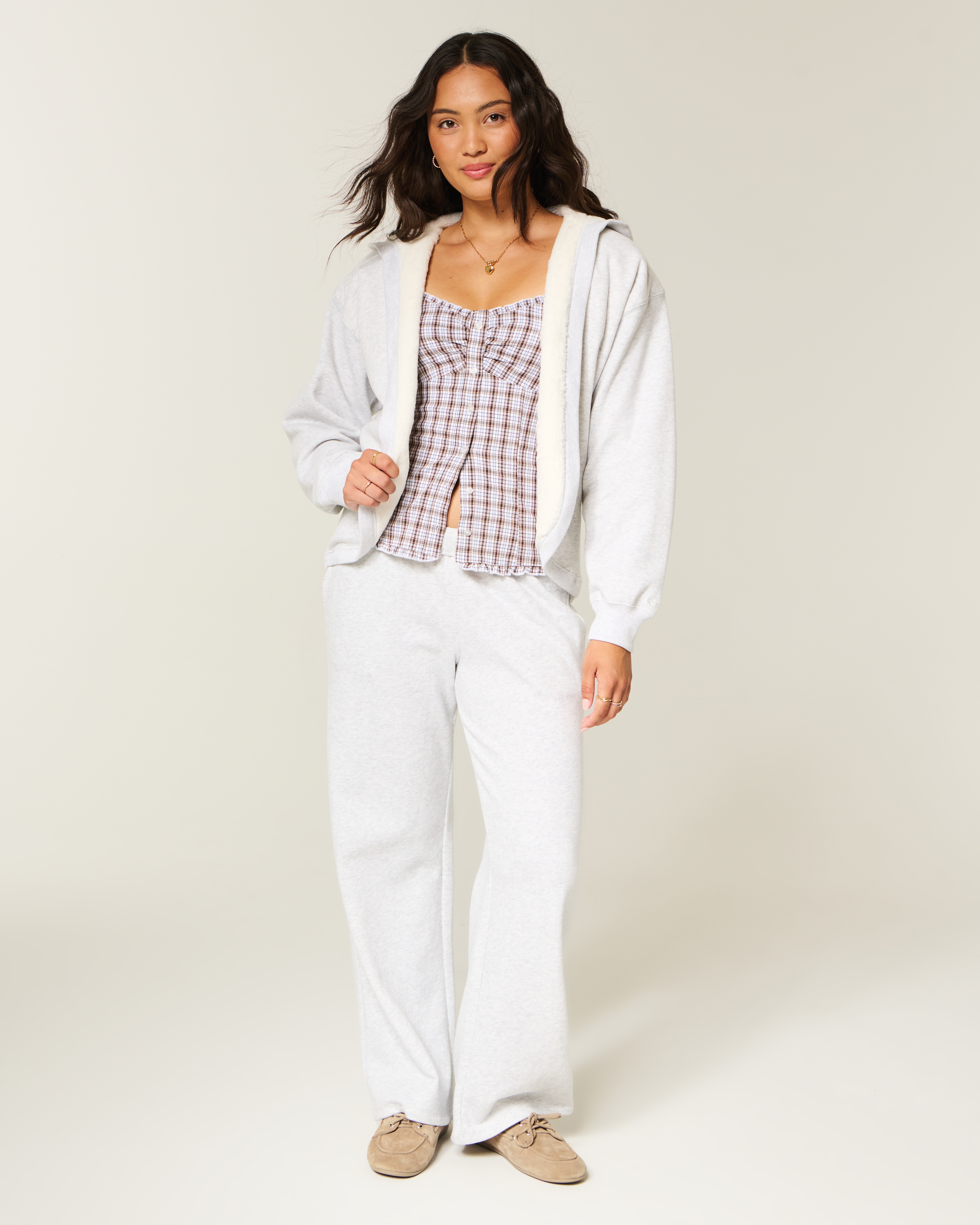 Faux Fur-Lined No-Close Fleece Cardigan