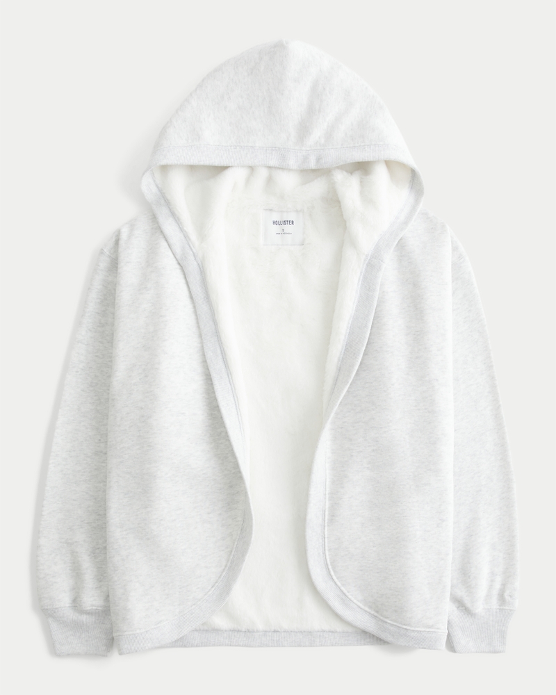 Faux Fur-Lined No-Close Fleece Cardigan