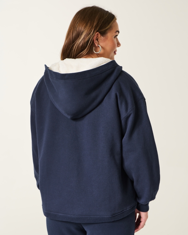 Faux Fur-Lined No-Close Fleece Cardigan