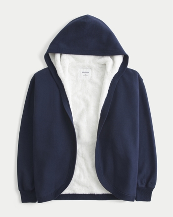 Hollister Faux Fur-Lined No-Close Fleece Cardigan