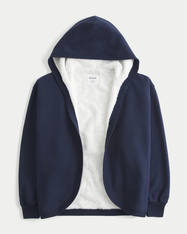 Faux Fur-Lined No-Close Fleece Cardigan