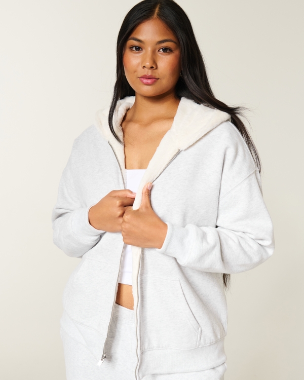 Women's Hollister Feel Good Reversible Faux Fur-Lined Fleece Zip