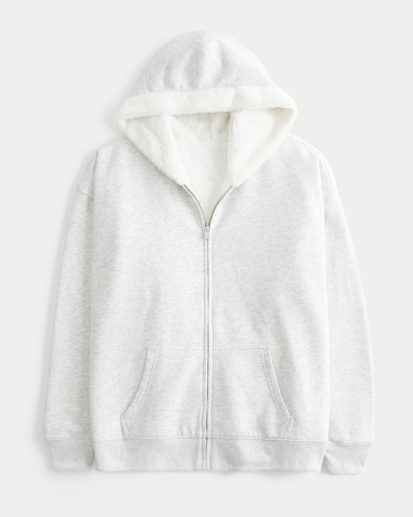 Reversible Faux Fur-Lined Fleece Zip-Up Hoodie