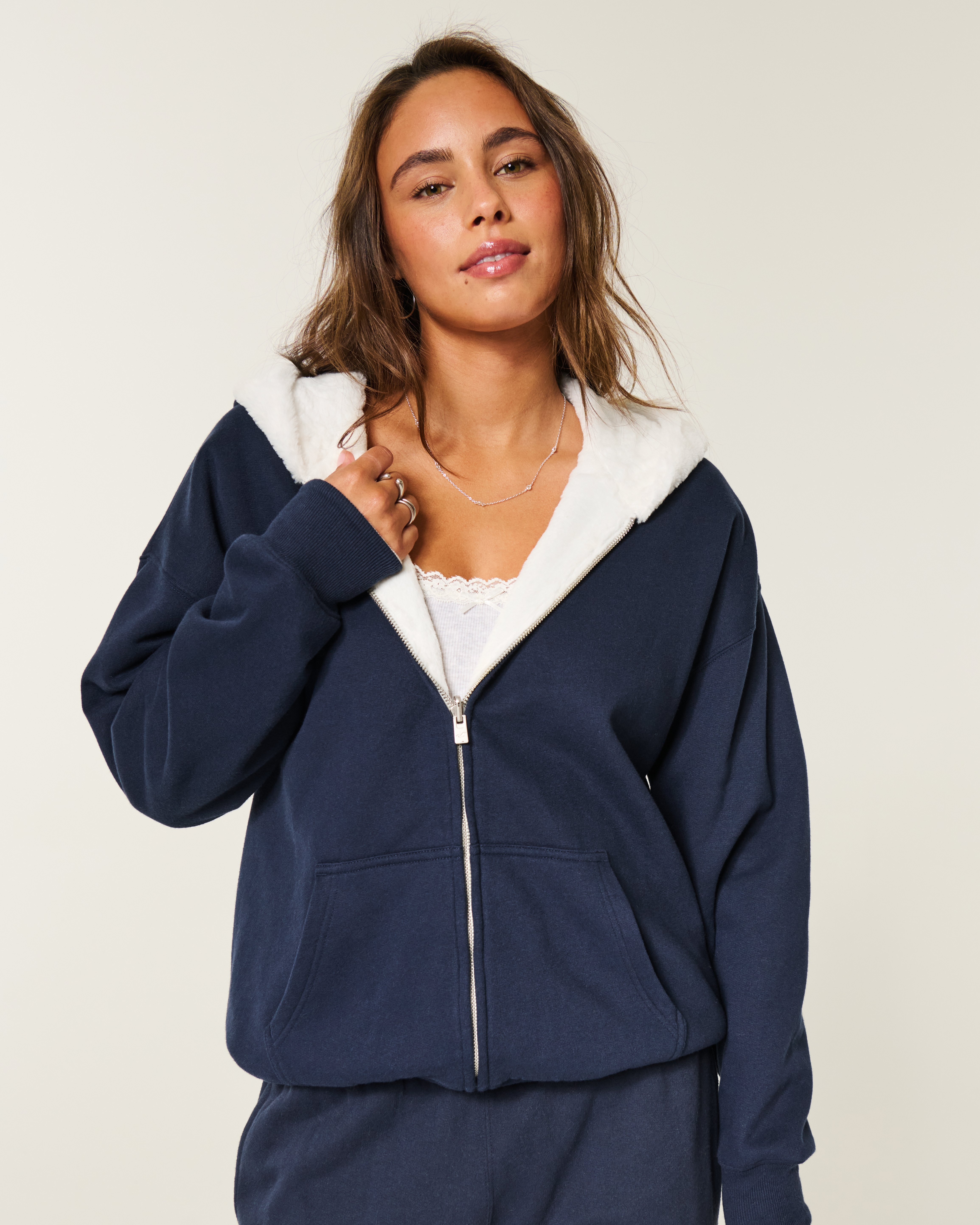 Hollister Reversible Faux Fur-lined Fleece Zip-up Hoodie