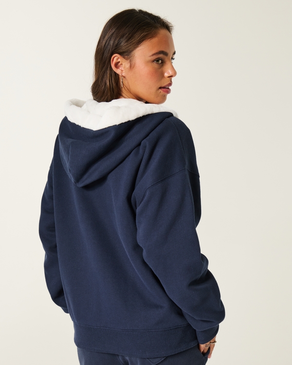 Reversible Faux Fur-Lined Fleece Zip-Up Hoodie