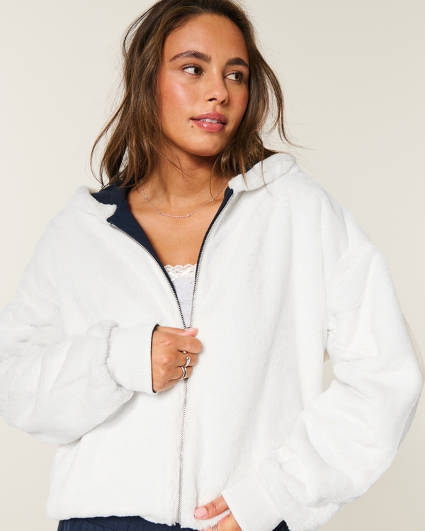 Reversible Faux Fur-Lined Fleece Zip-Up Hoodie