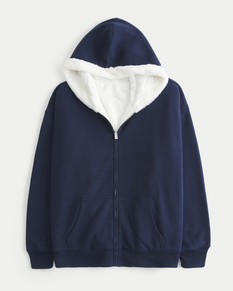 Women's Hollister Feel Good Reversible Faux Fur-Lined Fleece Zip