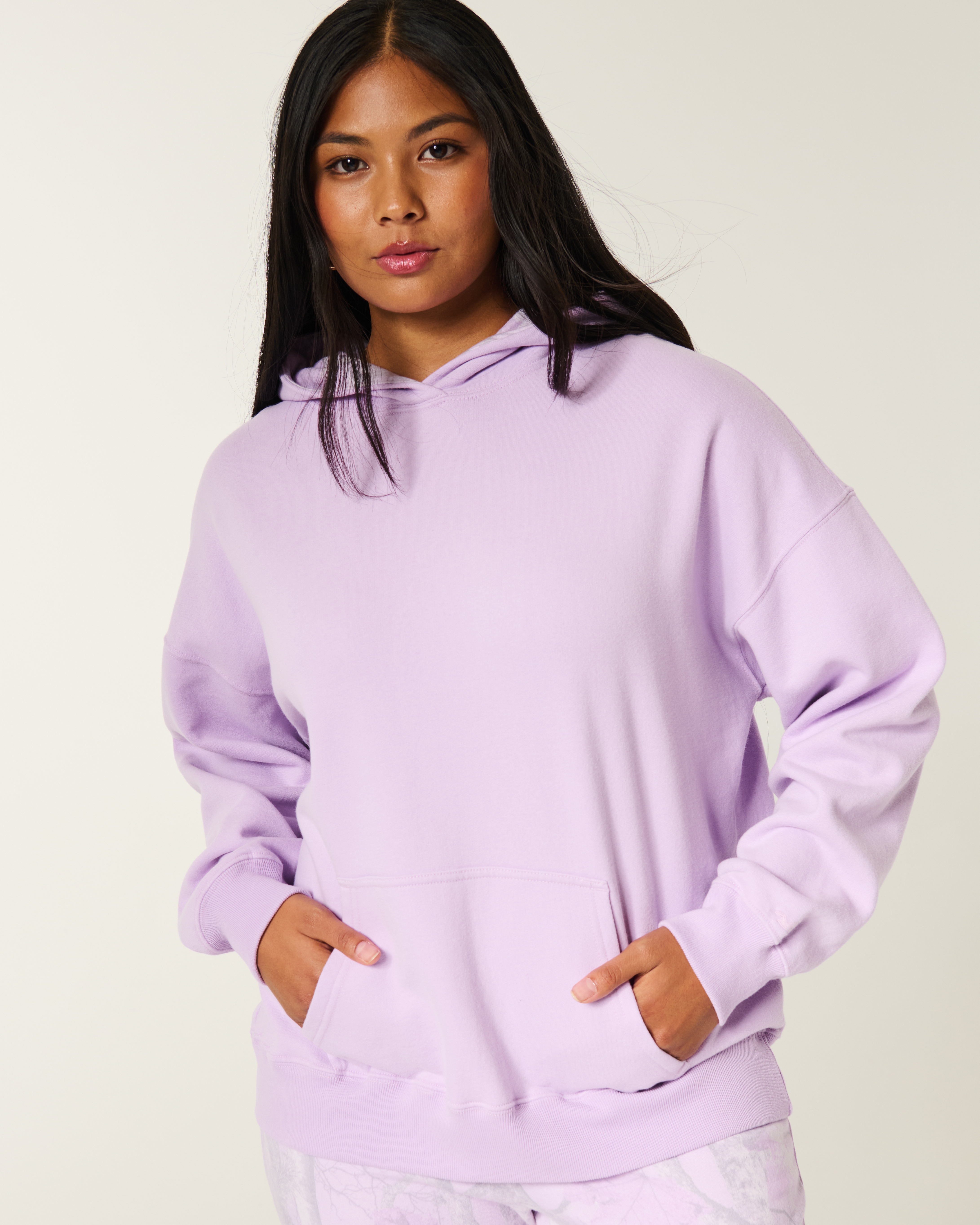 Oversized Camo-Lined Hood Hoodie