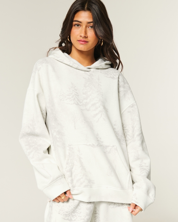 Sweat à capuche oversize avec imprimé de paysage, Camouflage Crème view 1