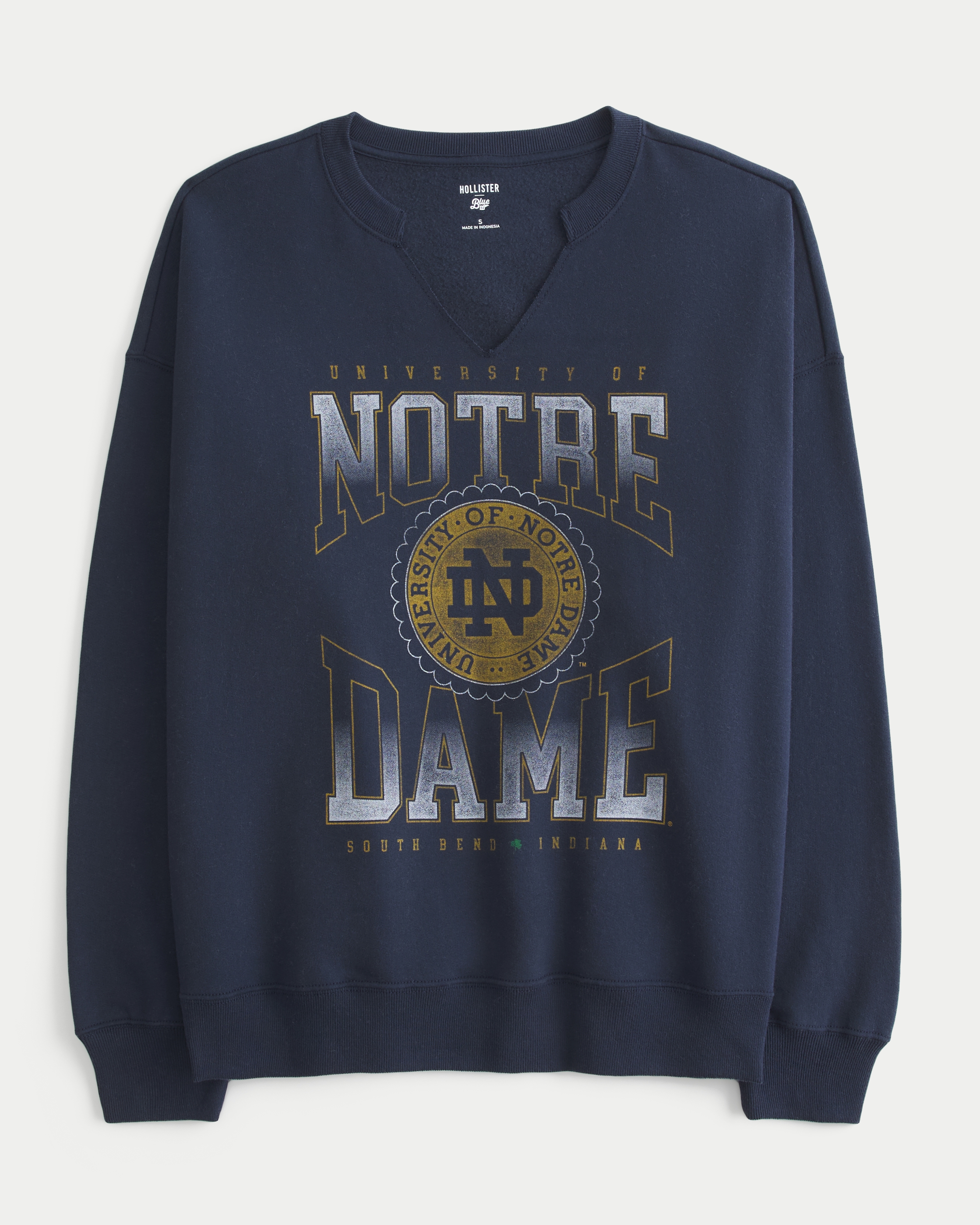 Oversized University of Notre Dame Graphic Notch-Neck Sweatshirt