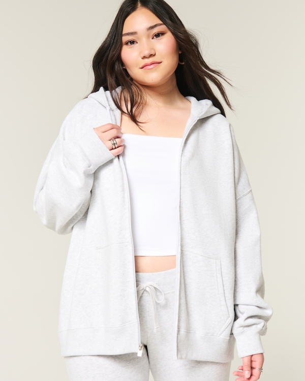 Oversized Zip-Up Hoodie, Light Heather Grey view 1
