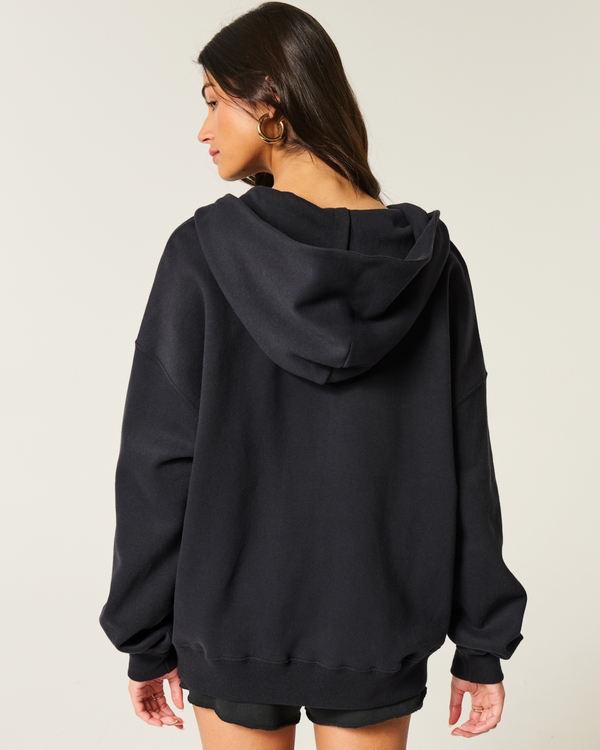 Oversized Zip-Up Hoodie, Black view 2