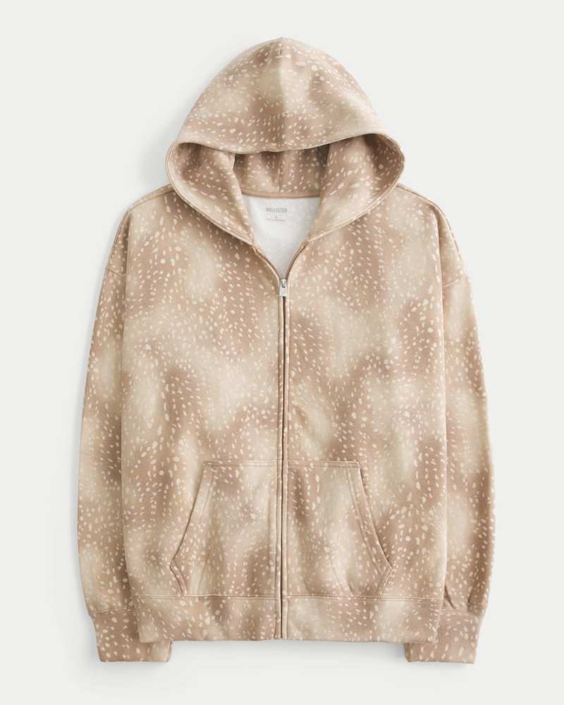 Oversized Doe Print Zip-Up Hoodie