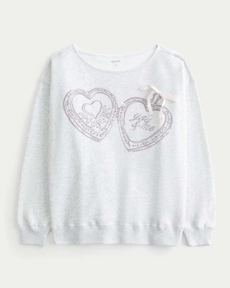 Oversized Off-the-Shoulder Heart Graphic Sweatshirt