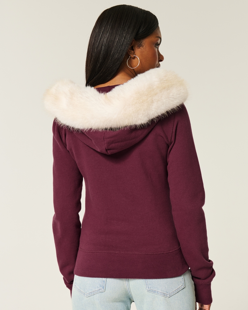 Faux Fur Trim Zip-Up Hoodie