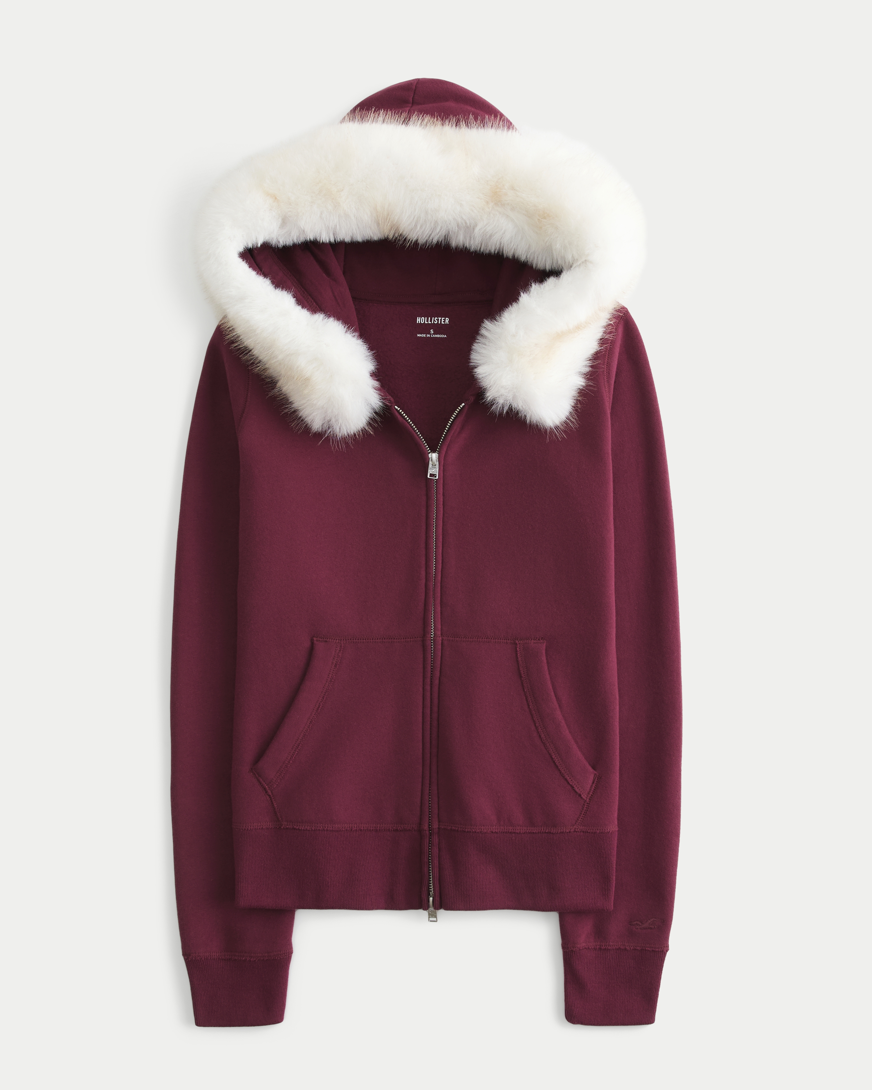 Faux Fur Trim Zip-Up Hoodie