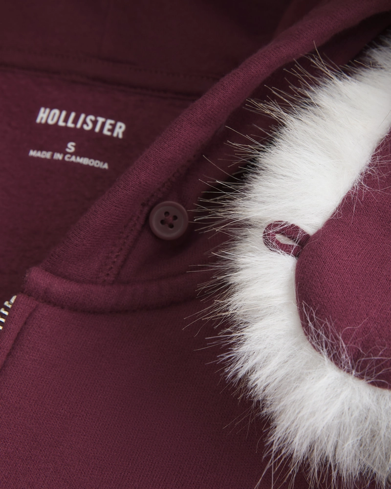 Faux Fur Trim Zip-Up Hoodie