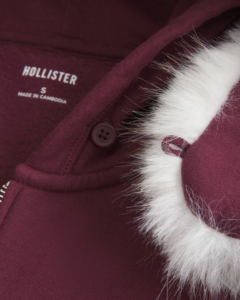 Faux Fur Trim Zip-Up Hoodie