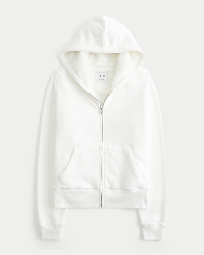 Faux Fur-Lined Zip-Up Hoodie
