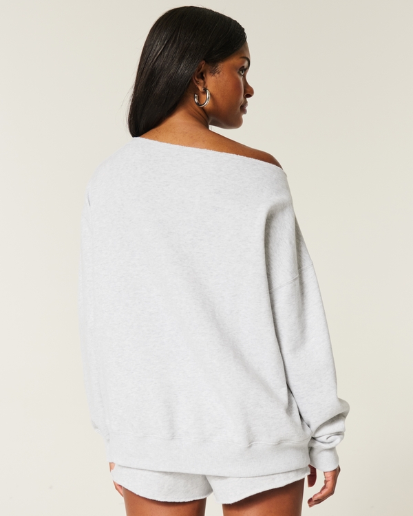 Oversized Off-the-Shoulder Sweatshirt, Light Heather Grey view 2