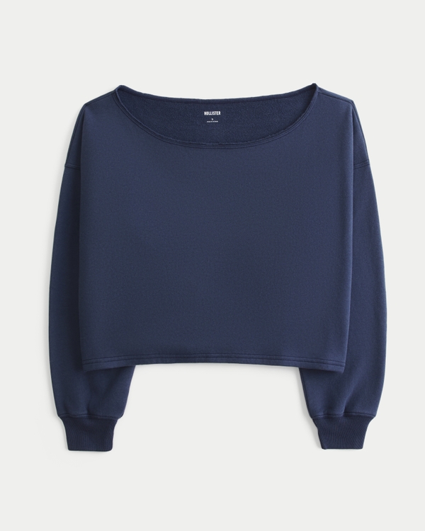 Easy Double Off-the-Shoulder Sweatshirt, Navy Blue view 1