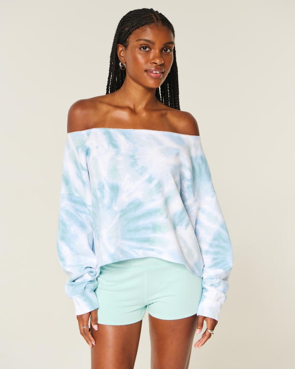 Easy Tie-Dye Double Off-the-Shoulder Sweatshirt, Light Blue Tie Dye view 1