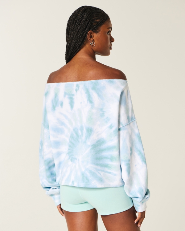 Easy Tie-Dye Double Off-the-Shoulder Sweatshirt, Light Blue Tie Dye view 2