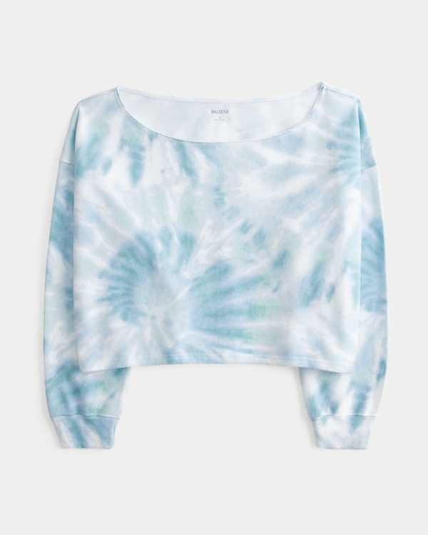 Easy Tie-Dye Double Off-the-Shoulder Sweatshirt, Light Blue Tie Dye view 1