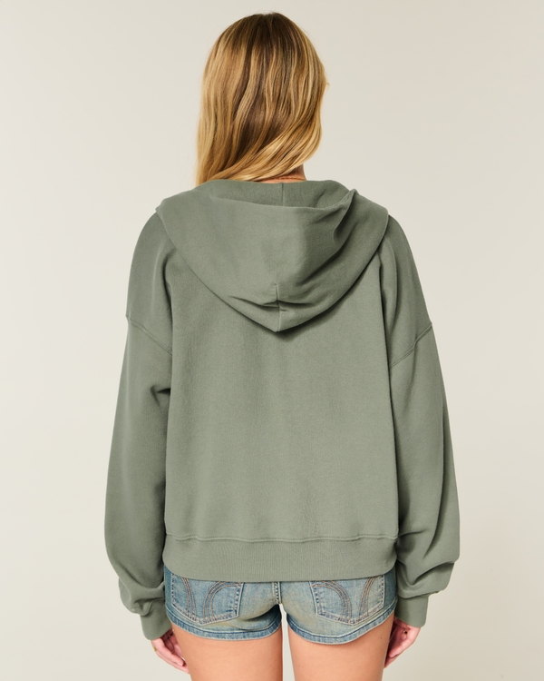 Oversized Zip-Up Hoodie, Dark Olive view 2