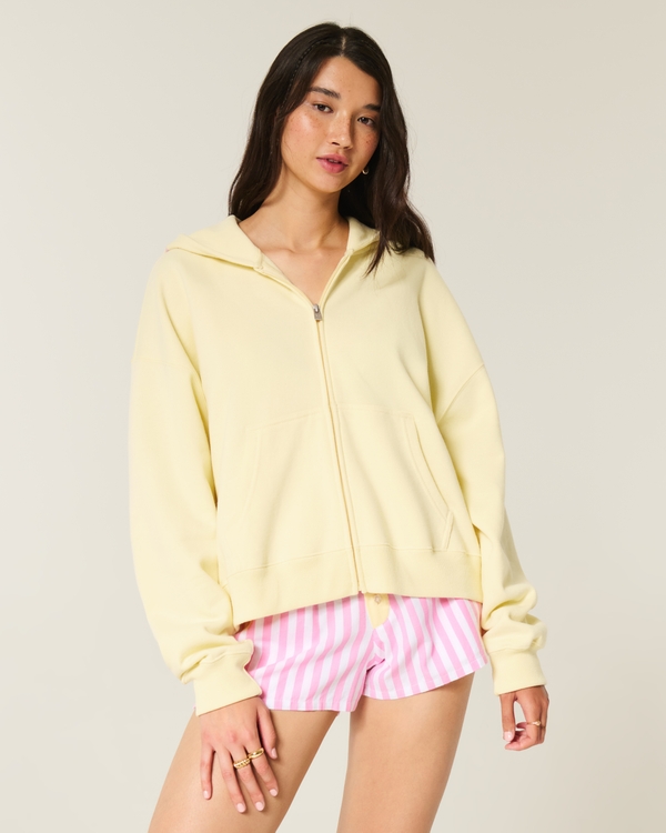 Oversized Starfish Graphic Zip-Up Hoodie, Butter Yellow view 2