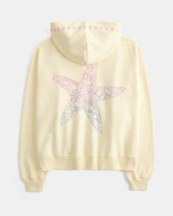 Oversized Starfish Graphic Zip-Up Hoodie