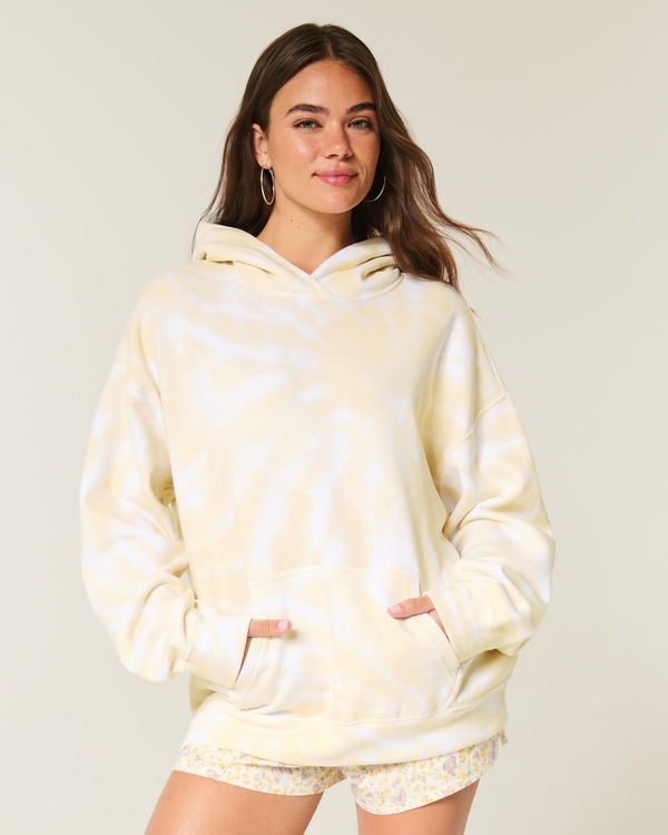 Oversized Wash Effect Hoodie, Ivory Tie Dye view 1