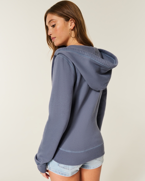 Extra Slim V-Neck Hoodie, Grey Blue view 2
