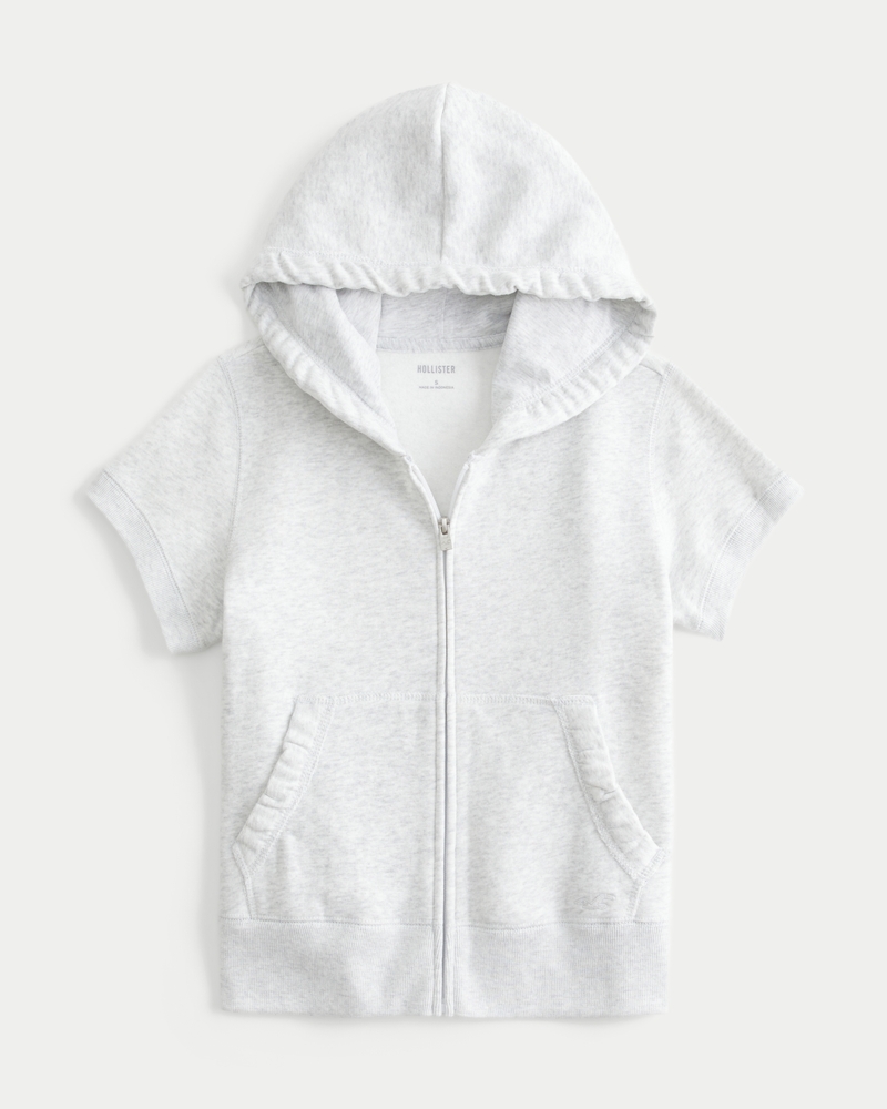 Short Sleeve Female Zip Up Hoodies Women's Short-Sleeve Zip-Up