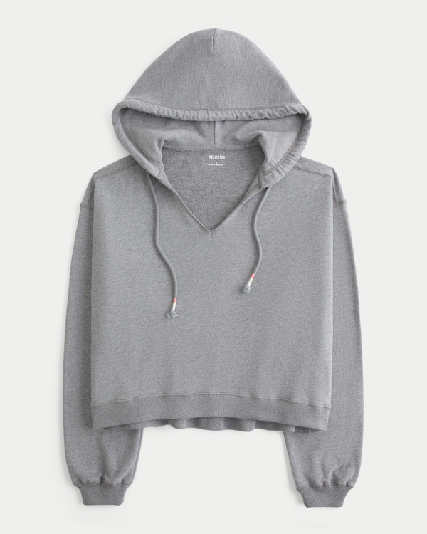 Easy V-Neck Hoodie, Heather Grey view 1