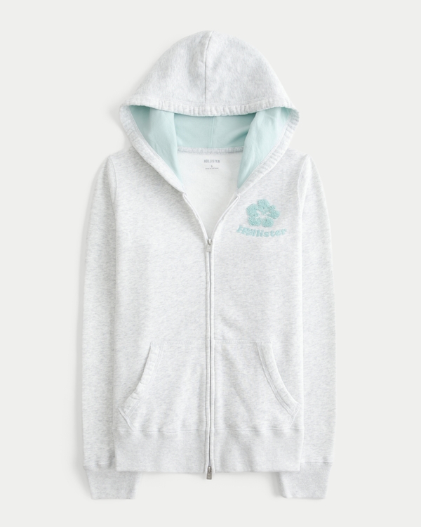 Chenille Logo Graphic Zip-Up Hoodie, Light Heather Grey view 1