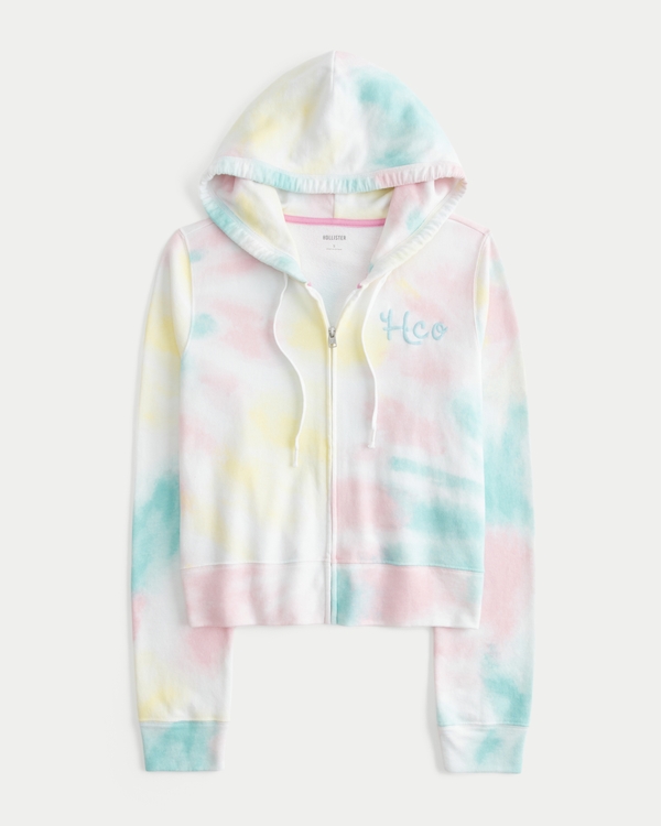 Terry Logo Graphic Wash Effect Zip-Up Hoodie
