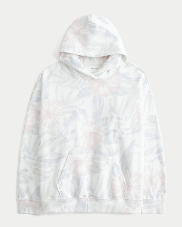 Oversized Floral Print Hoodie, White Floral view 1