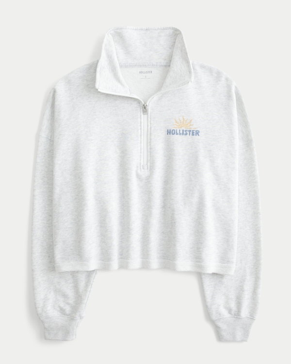 Easy Terry Half-Zip Logo Graphic Sweatshirt, Light Heather Grey view 1