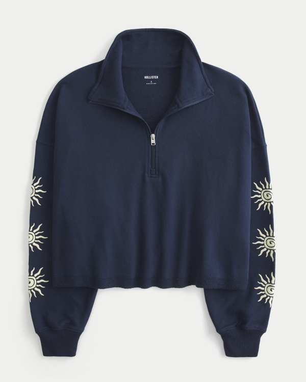 Easy Terry Half-Zip Sun Graphic Sweatshirt, Navy view 1
