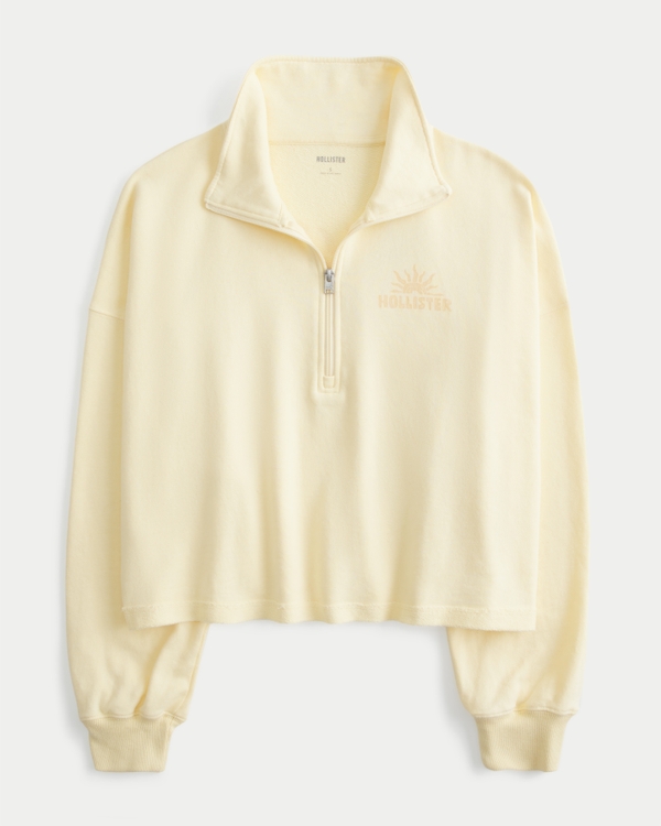 Easy Terry Half-Zip Logo Graphic Sweatshirt, Butter Yellow view 1