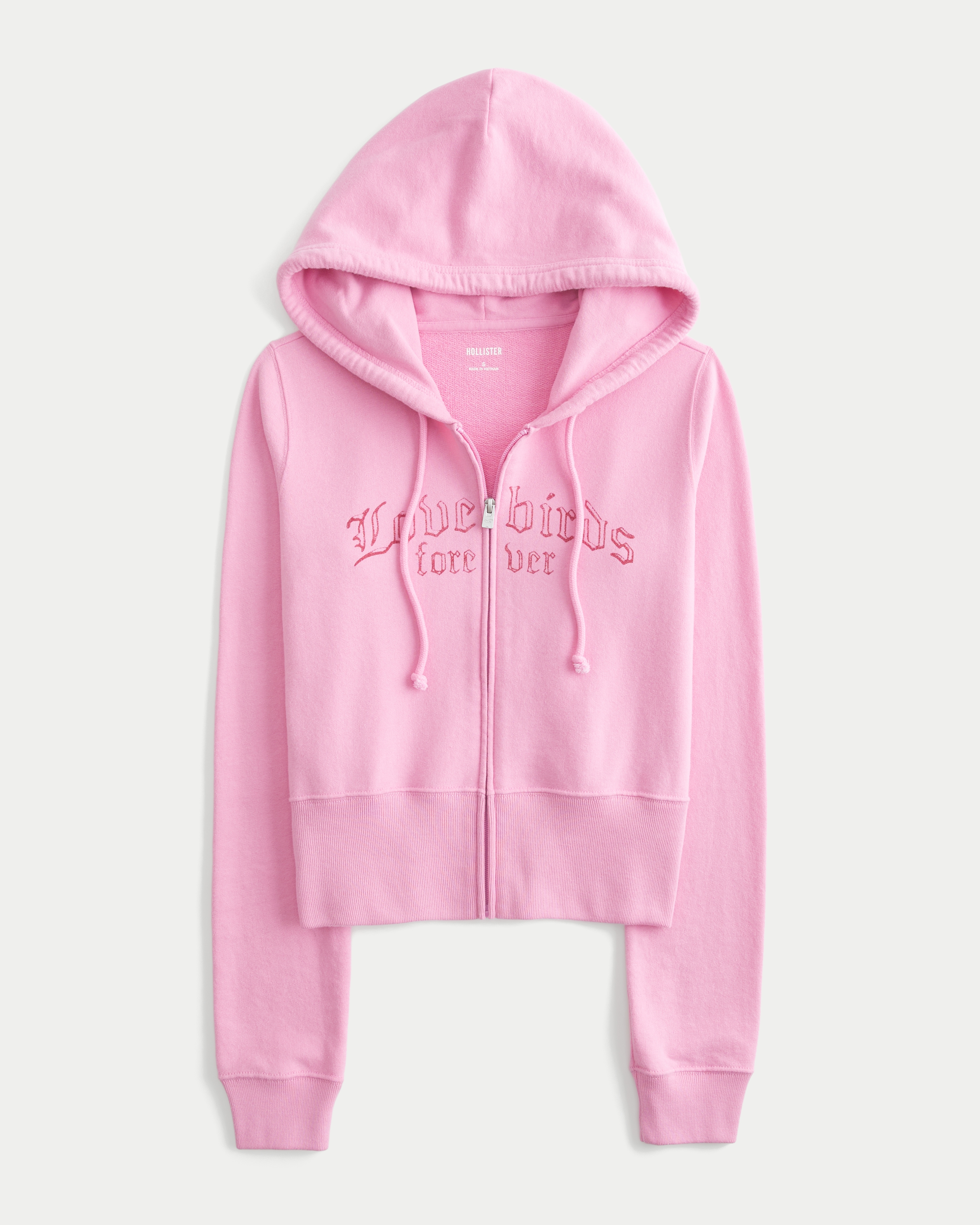 Terry Zip-Up Lovebirds Graphic Hoodie