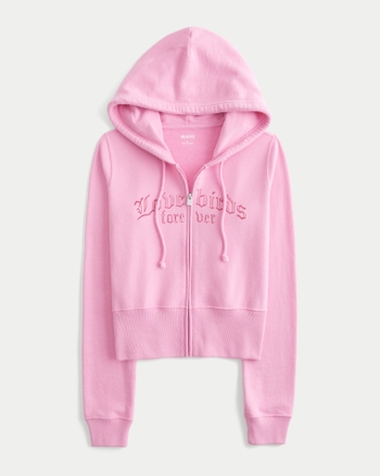 Women's Terry Zip-Up Lovebirds Graphic Hoodie | Women's Tops